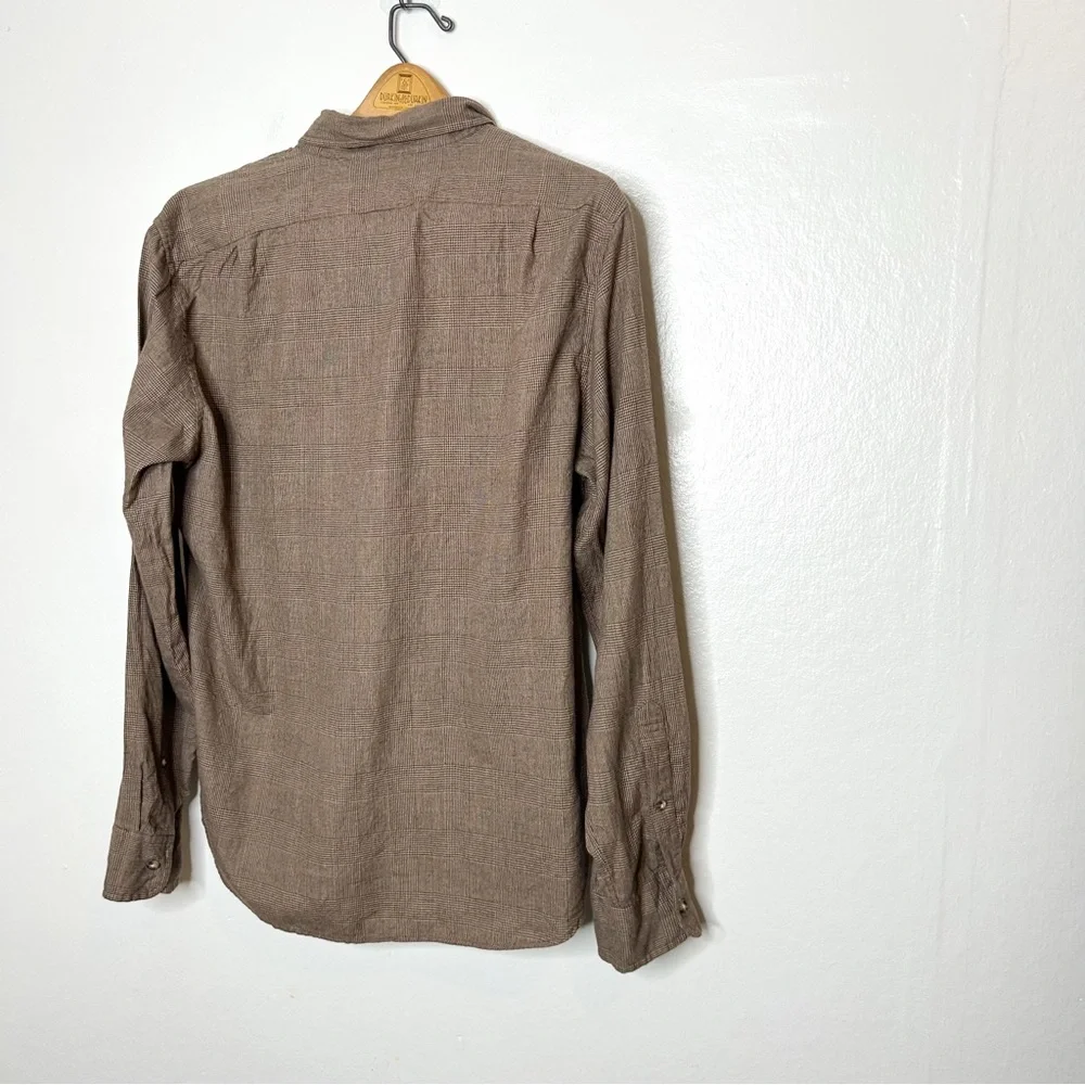 J. Crew Mens Classic Long Sleeve Button Front Shirt Neutral Brown Plaid Cotton L